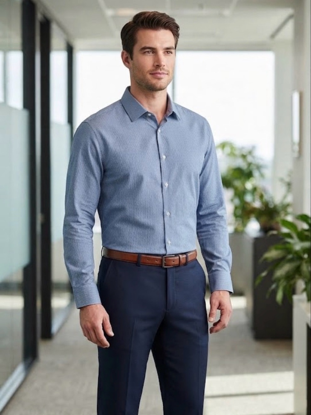 Nautica Men's Slim Fit Blue Pinstripe Shirt 15-15 1/2